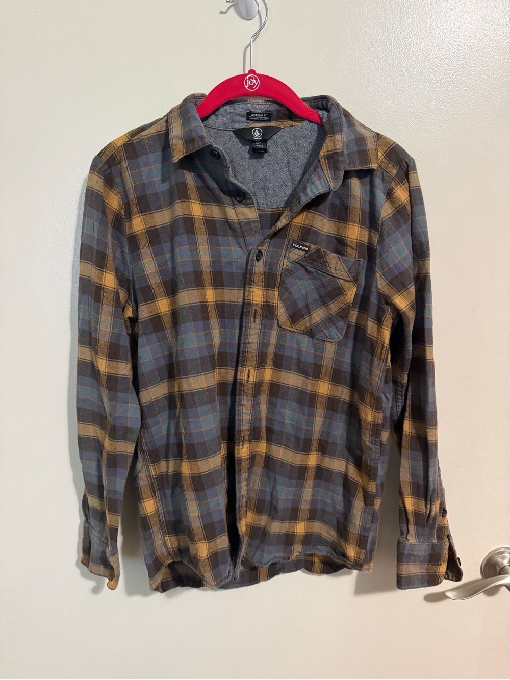 Volcom Men's Plaid Button-Up Shirt - Gray & Mustard